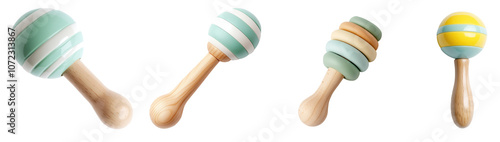 Baby rattle toy set isolated Png, transparent without background.