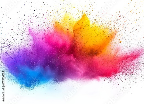 abstract multicolored powder splatted on white background,Freeze motion of color powder exploding , isolated on white background,  , copy space for text,
