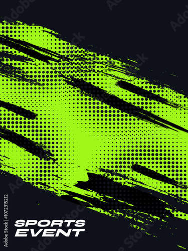 Abstract Sport Cover or Poster Design with Green and Black Brush Illustration and Halftone Effect. Sport Template Design