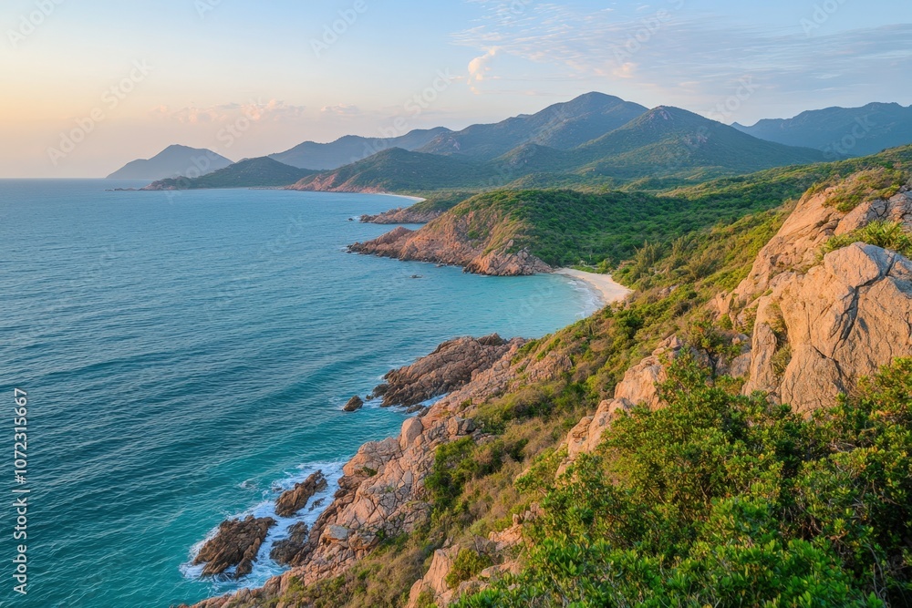 Fototapeta premium Stunning coastal landscape with rugged mountains and turquoise waters