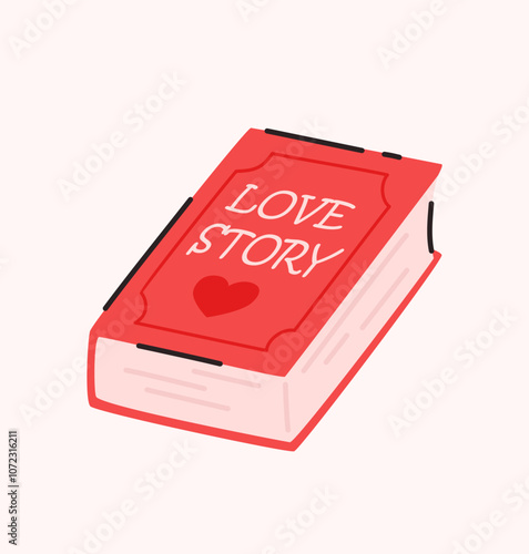 The book is a love story. Flat vector illustration.
