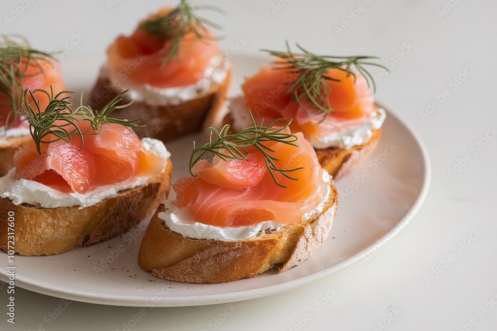 bruschettas topped with salmon and cream cheese bruschettas topped with salmon and cream cheese