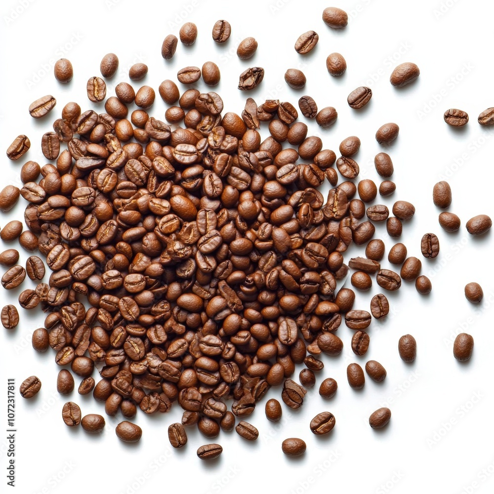 Close-up of roasted coffee beans on a white background Close-up of roasted coffee beans on a white background