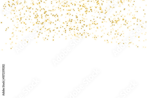 Falling gold dust particles on transparent background, abstract golden dust floating overlay. Graphic resources stardust and lighting particles effect background 
