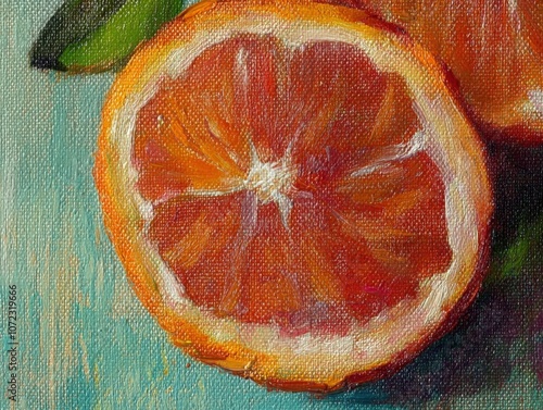 Close-up of a vibrant orange slice on a textured canvas background photo