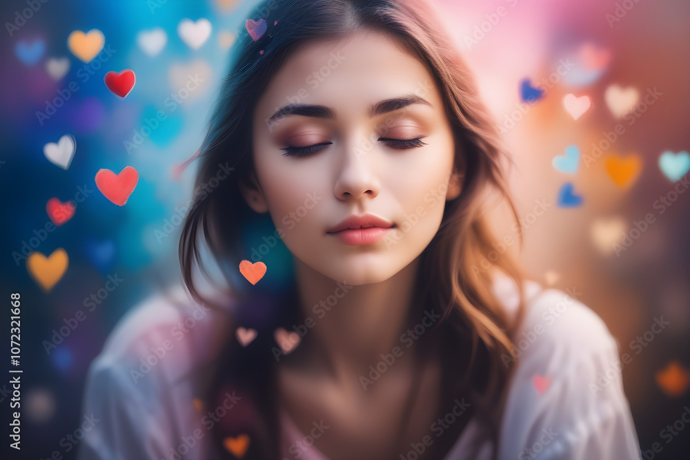 young attractive woman dreams with closed eyes, falling in love, flying hearts, inspiration, verve, dream, portrait, date, girlfriend, lover, dreamy atmosphere
young attractive woman dreams with closed eyes, falling in love, flying hearts, inspiration, verve, dream, portrait, date, girlfriend, lover, dreamy atmosphere
