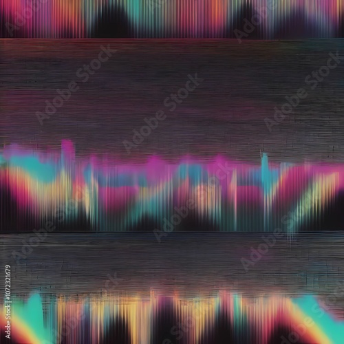 glitched screen with colors, colors wave on dark lines, digital glitch 