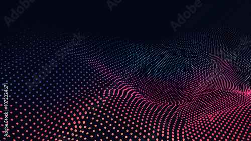 Vibrant wave of colored dots dances across a dark canvas, creating a mesmerizing visual symphony of light and movement