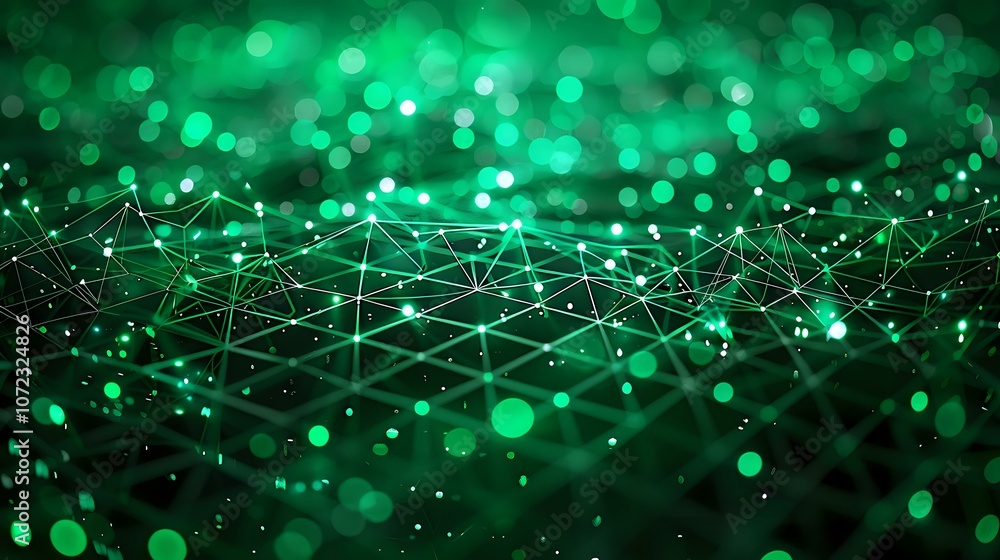 digital representation of interconnected nodes and glowing dots in shades of green, symbolizing data networks, technology, and digital communication. Ideal for themes of data science, networking digital representation of interconnected nodes and glowing dots in shades of green, symbolizing data networks, technology, and digital communication. Ideal for themes of data science, networking