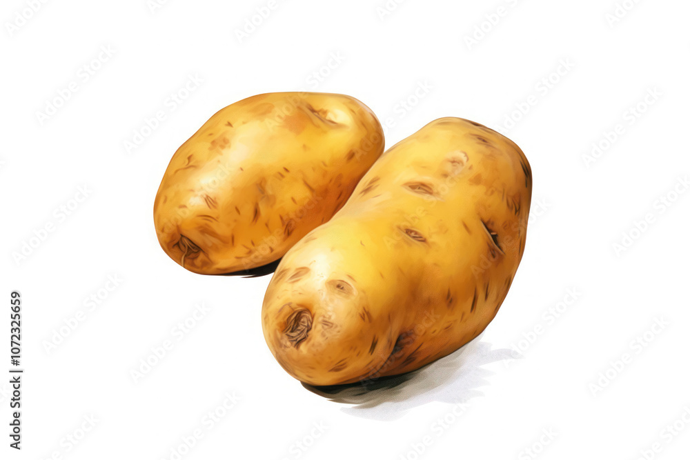 Potato Illustration: A detailed and vibrant illustration of the tubers isolated on a white background, showing off their natural texture Potato Illustration: A detailed and vibrant illustration of the tubers isolated on a white background, showing off their natural texture