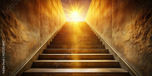 Stairs Leading Upward into Light - A Photorealistic Exploration of Ascension and Hope in a Serene Setting, Capturing the Essence of Journey and Transformation