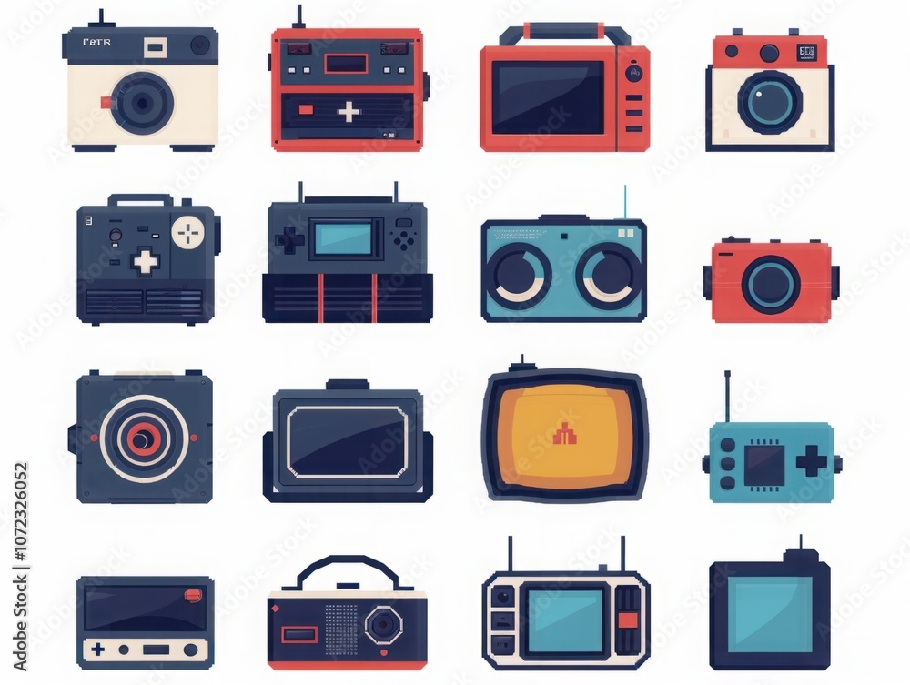 Fototapeta premium Vintage Gadgets and Tech Devices Illustration