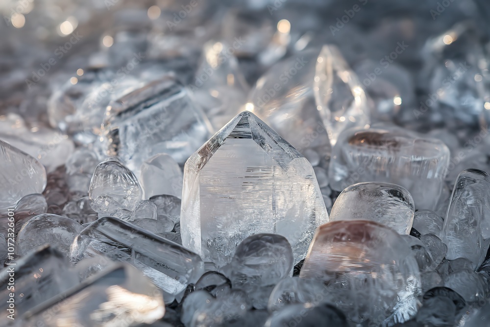 numerous translucent, crystalline objects with varying sizes and shapes numerous translucent, crystalline objects with varying sizes and shapes