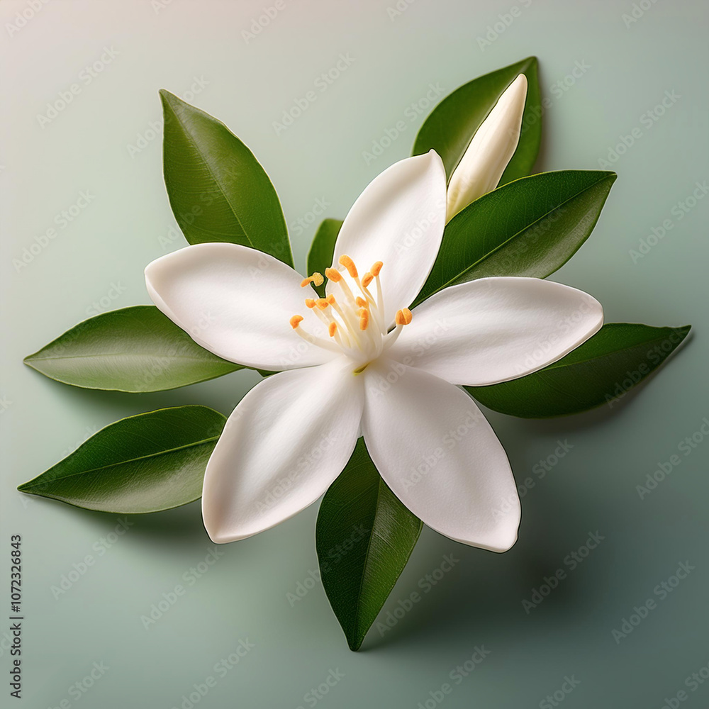 Fototapeta premium A Neroli blossom. White citrus tree bloom, isolated on a Pastel