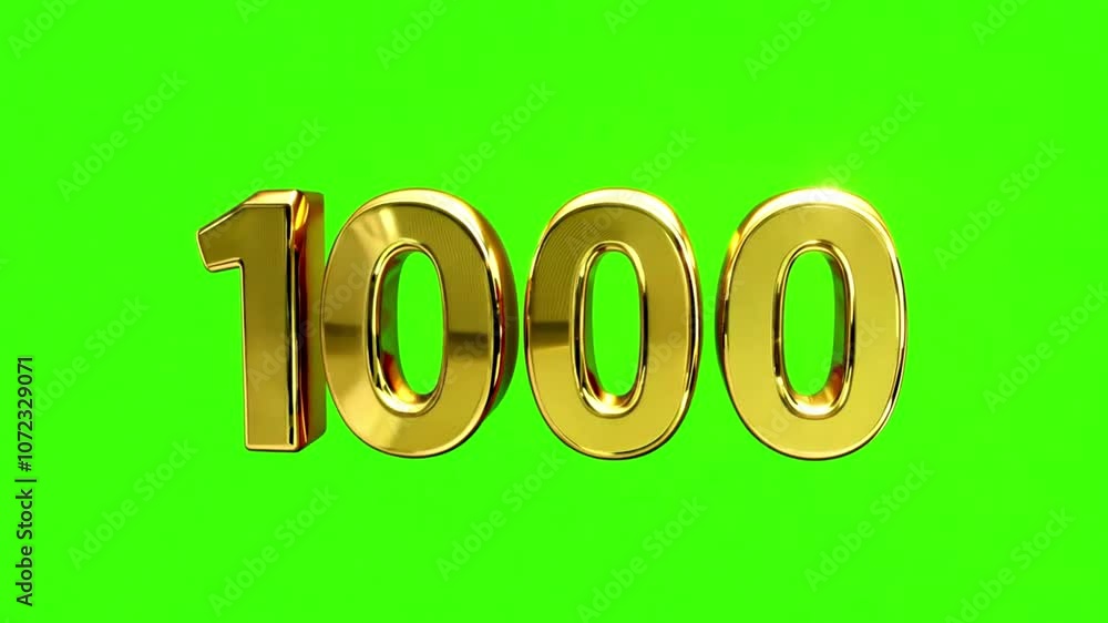 Golden Number 1000 Animation on green screen background. Number One ...
