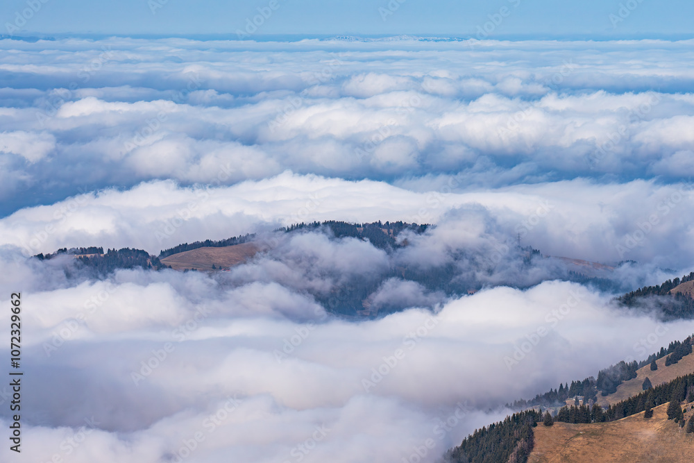 View on winter mpuntains from Rochers-de-Naye peak, Montreux, Alps.