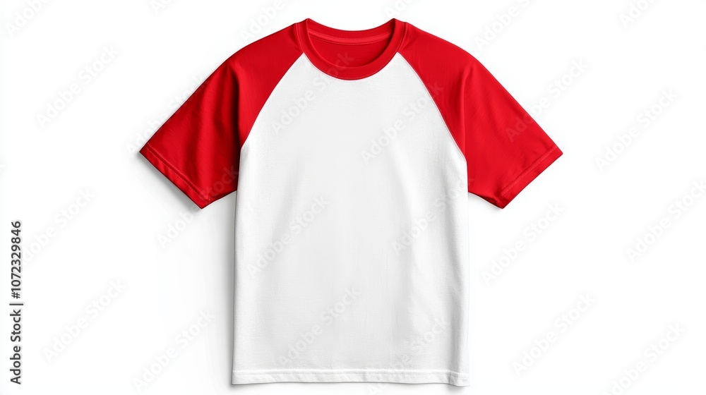 Red and White Raglan Style T-Shirt on White Background Red and White Raglan Style T-Shirt on White Background