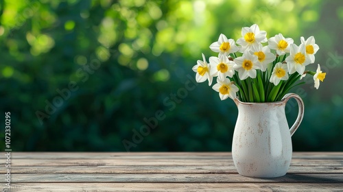 Wallpaper Mural Daffodils in a White Vase on a Wooden Table Torontodigital.ca