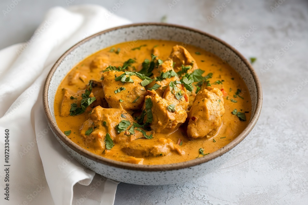 a bowl of richly colored chicken curry a bowl of richly colored chicken curry
