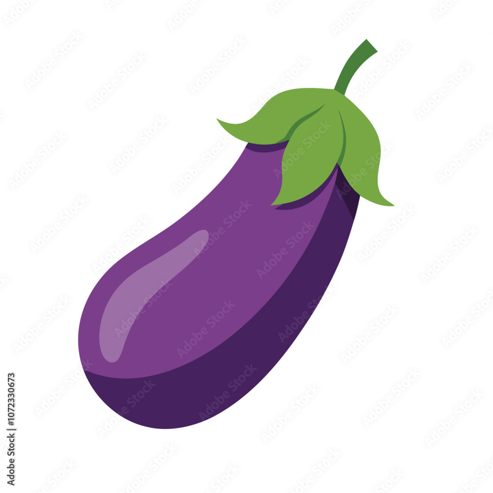 A cartoon illustration of an eggplant with simple shapes and bright colors
A cartoon illustration of an eggplant with simple shapes and bright colors