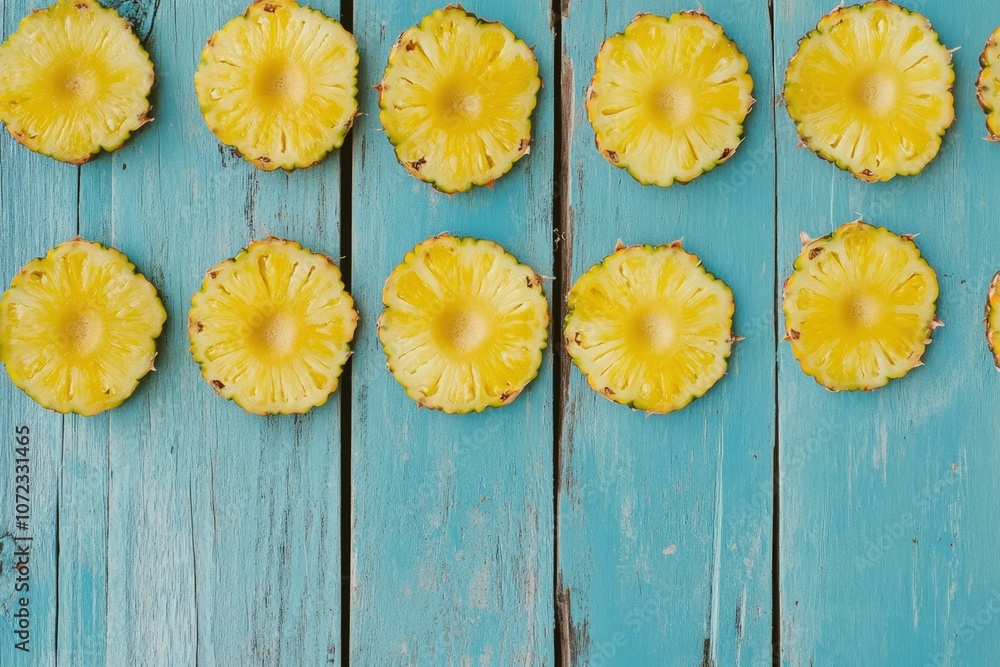 Sliced pineapple on a rustic wooden background Sliced pineapple on a rustic wooden background