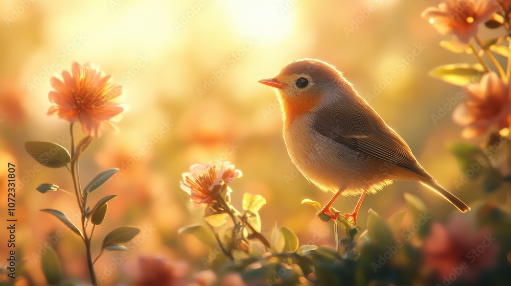 Elegant Bird in Sunlit Garden with Blurred Background Elegant Bird in Sunlit Garden with Blurred Background