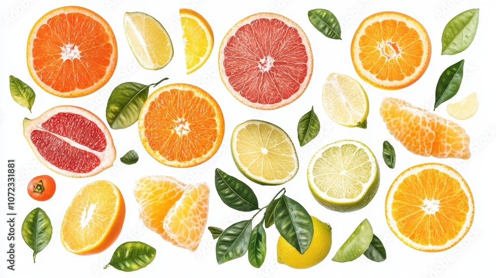 Flat view of citrus tropical fruit with orange flesh and slice pieces isolated on white background. Flat view of citrus tropical fruit with orange flesh and slice pieces isolated on white background.