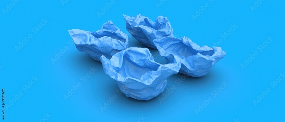 Fototapeta premium Crumpled blue paper on a vibrant blue background