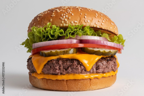 Fresh cheeseburger isolated photography white background 