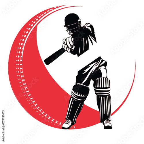 A dynamic vector silhouette of a cricket player in an action pose, ready to swing the bat