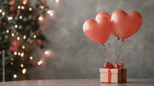 Heart-shaped balloons and gift box for romantic celebrations
