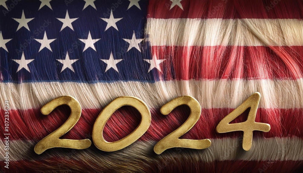 Fototapeta premium American Flag Background with 2024 Gold Numbers