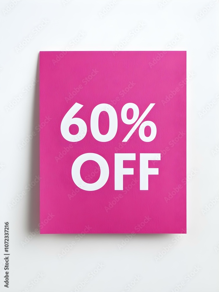 White '60% OFF' Text on a Fuchsia Square Paper Note. White Background White '60% OFF' Text on a Fuchsia Square Paper Note. White Background