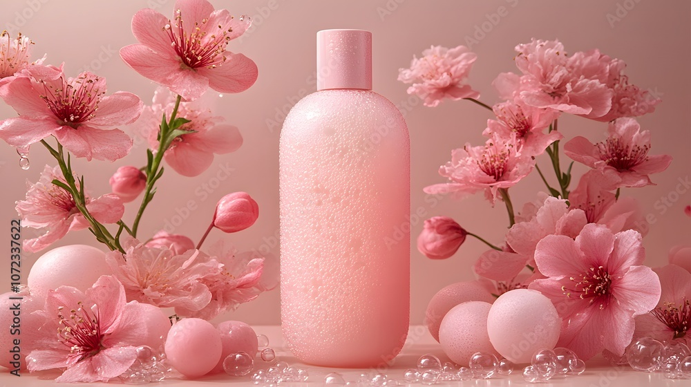 Elegant Pink Bottle with Floral Arrangement and Decor Elegant Pink Bottle with Floral Arrangement and Decor
