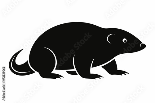 Mole Rat Small Cylindrical Body with Large Teeth Silhouette Vector Illustration,Illustration of Mole silhouette isolated,Silhouette mole animal black color only full body.