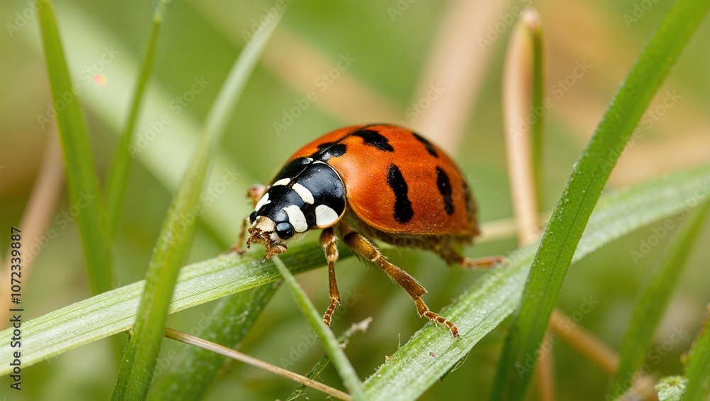 A Ladybug / Ladybird clinging to some grass. A Ladybug / Ladybird clinging to some grass.