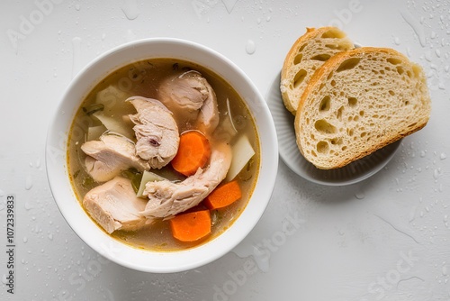 bowl filled with chicken soup photo