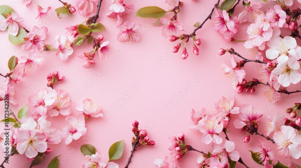 Pink Blossom Frame on a Delicate Background