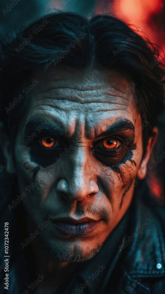 Detailed image of a sinister figure with glowing red eyes, emitting an aura of terror and mysticism. Detailed image of a sinister figure with glowing red eyes, emitting an aura of terror and mysticism.