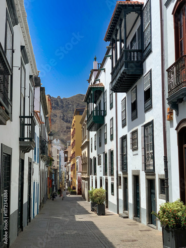 Typical Side Street and Houses in the Canary Island City of Santa Cruz de la Palma, Canary Islands, Spain