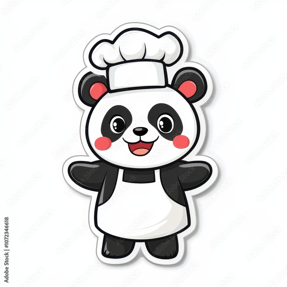 Cute Kawaii Panda Chef Sticker with Apron and Hat, Perfect for Concepts of Cooking, Adorable Animals, and Cartoon Characters Cute Kawaii Panda Chef Sticker with Apron and Hat, Perfect for Concepts of Cooking, Adorable Animals, and Cartoon Characters