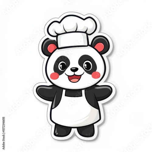 Cute Kawaii Panda Chef Sticker with Apron and Hat, Perfect for Concepts of Cooking, Adorable Animals, and Cartoon Characters