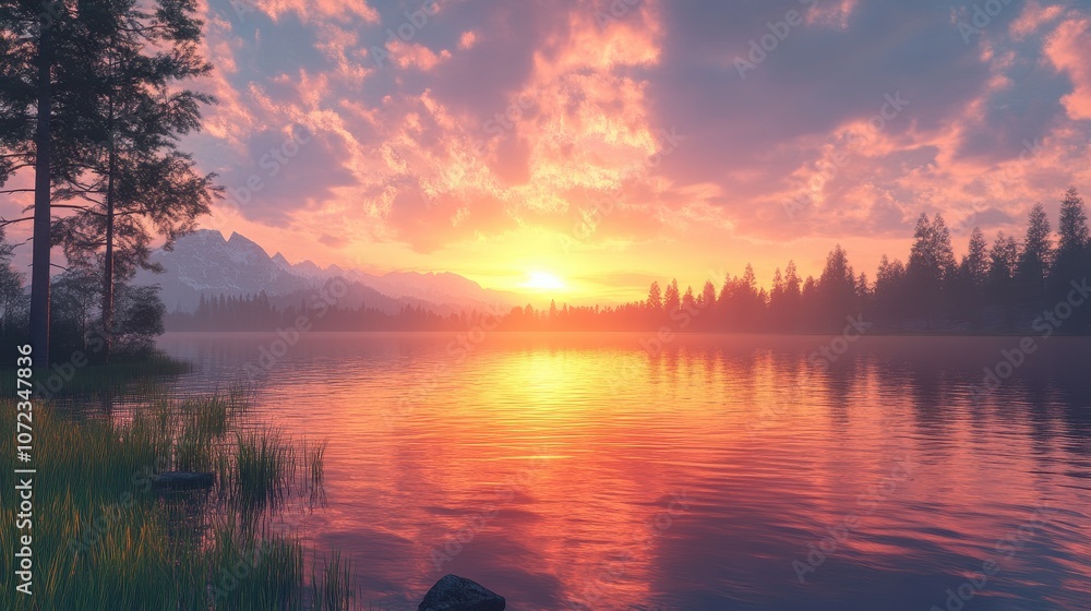 Obraz premium Sunset on the lake