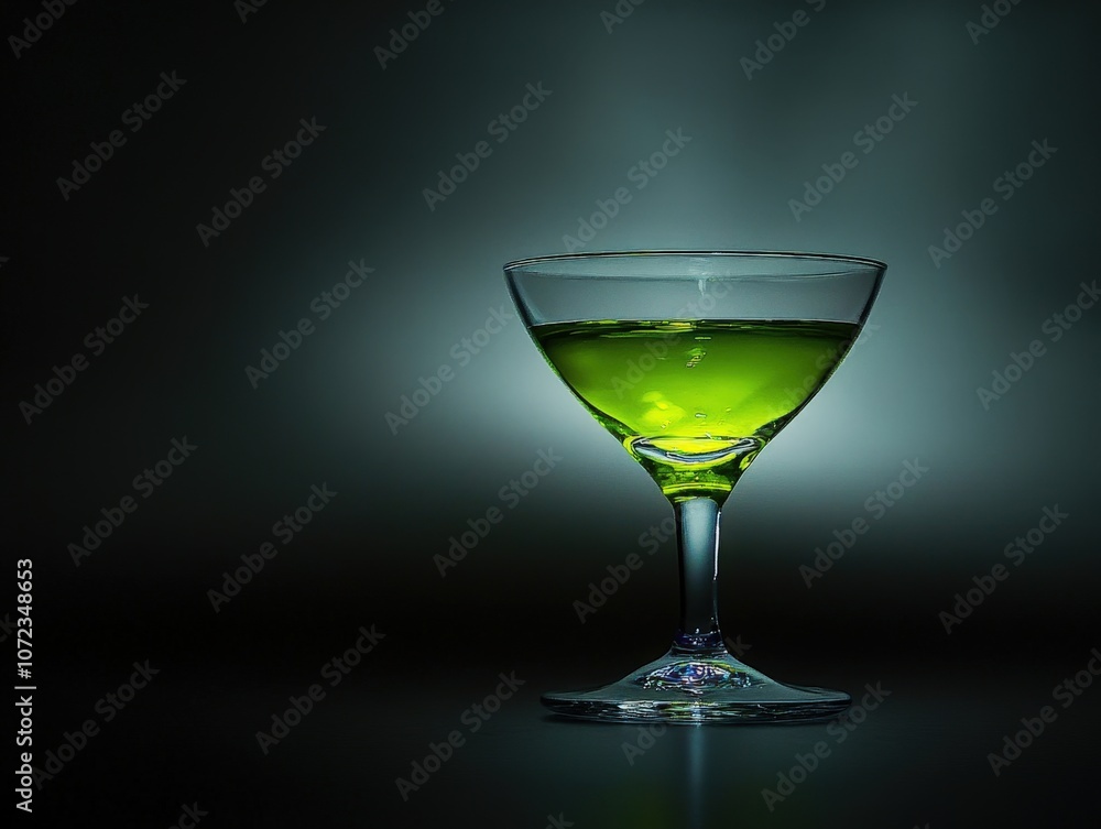 Vibrant green cocktail in a martini glass against a dark background Vibrant green cocktail in a martini glass against a dark background