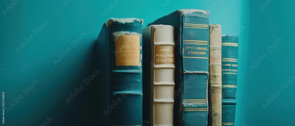 Naklejka premium Vintage books on a turquoise background