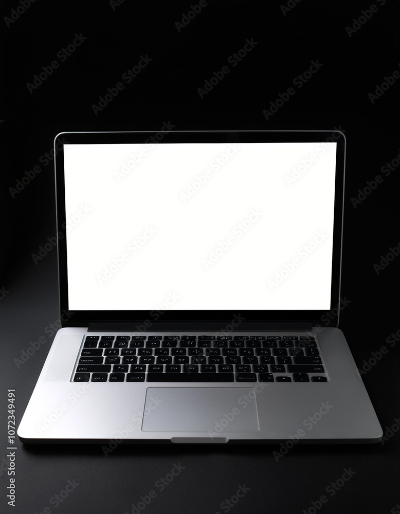 Laptop with white screen, isolated on a dark black Laptop with white screen, isolated on a dark black
