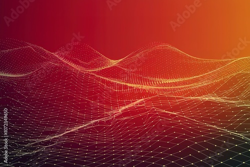 A vibrant digital landscape with a gradient of colors ranging from deep red at the top to a bright orange at the bottom