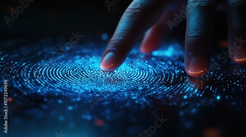 Futuristic touch interaction with digital interface. Biometric prints. Generative AI image