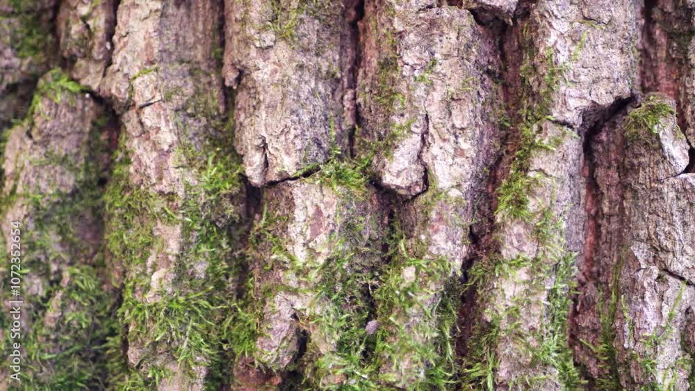 Close-up of the bark of an old oak covered with moss in an autumn forest Close-up of the bark of an old oak covered with moss in an autumn forest
