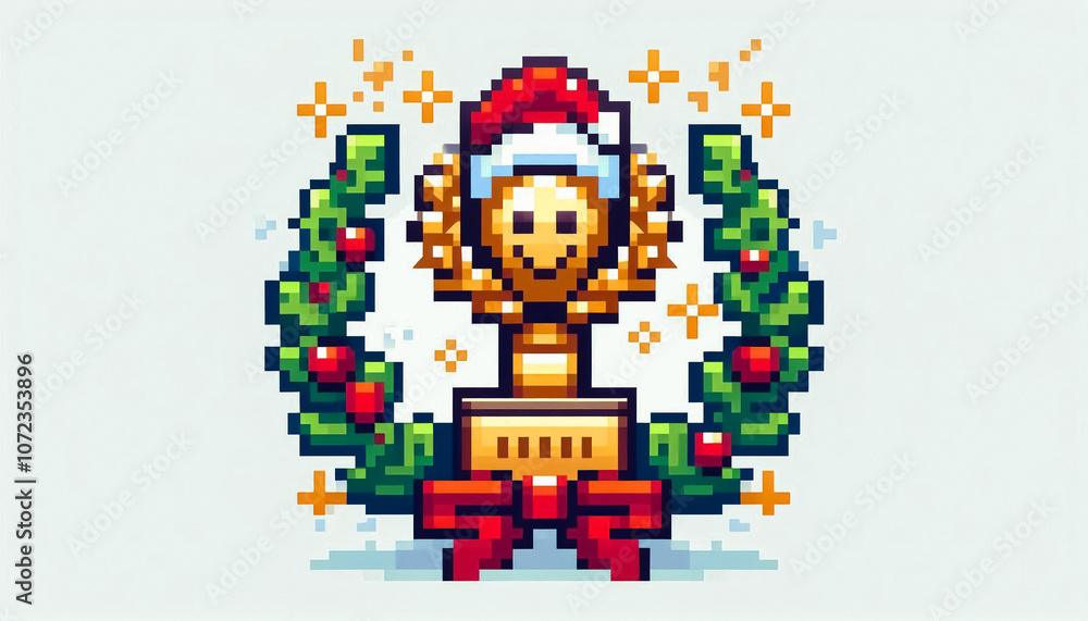 christmas themed 8bit pixel art illustration of a trophy christmas themed 8bit pixel art illustration of a trophy